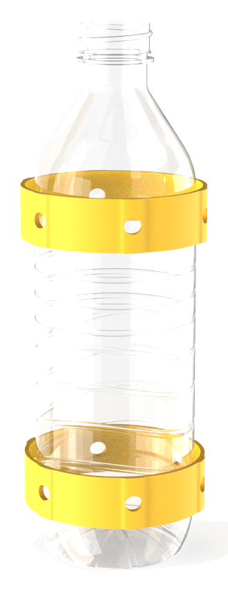 The bottle with two Toyi connectors wrapped around it