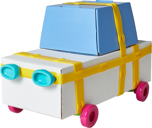 A car made from a cardboard box